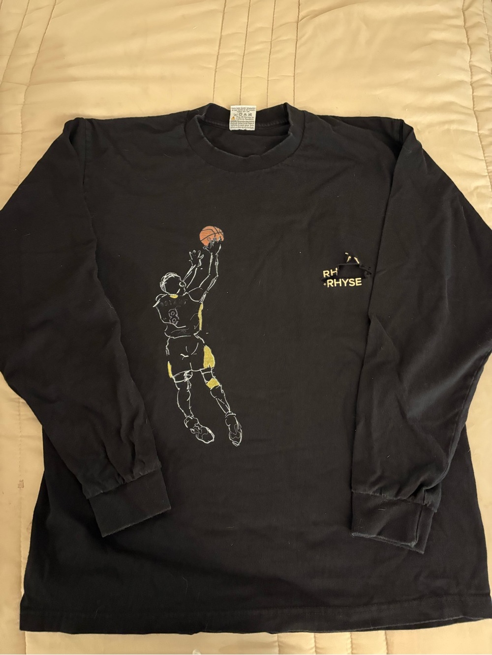 RHYAN&RHYSE Black Long-Sleeve Basketball Graphic Tee